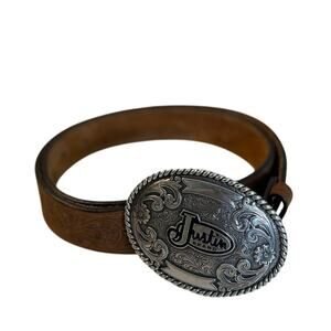 Justin Men's Floral Leather Trophy Belt Size 34 Western Made in USA